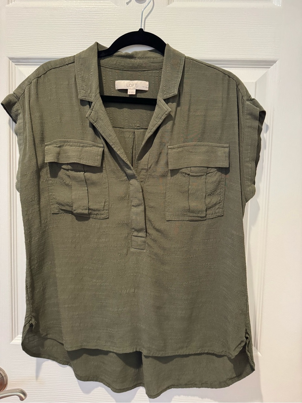 LOFT Olive Utility Pocket Short-Sleeve Tunic
